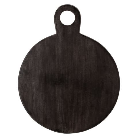 Round Acacia Wood Cheese and Cutting Board with Circle Handle, Black