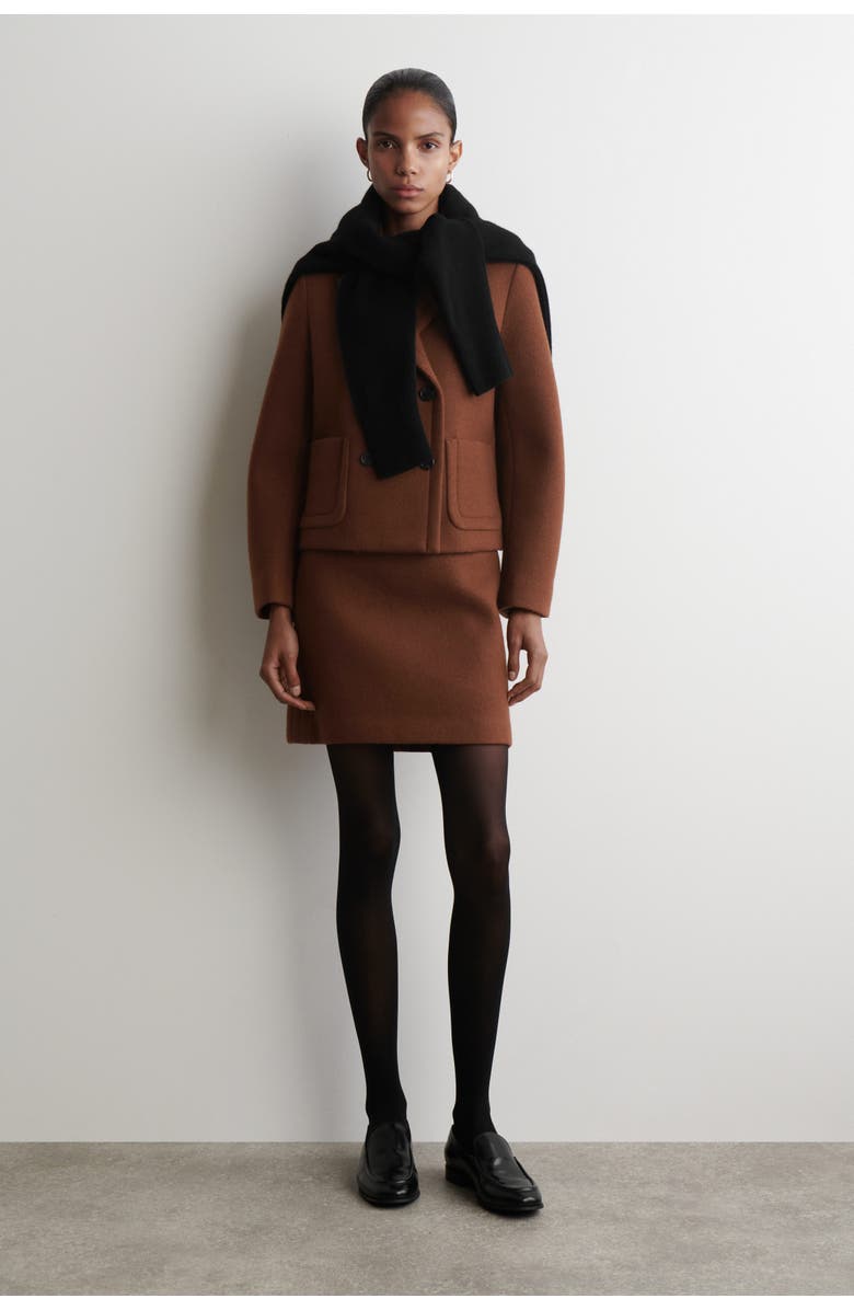 COS Topstitched Wool Mini Skirt, Main, color, Brown