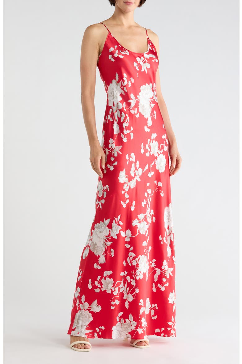 Charmaine Floral Silk U-Neck Gown, Main, color, RED/ IVORY IKEBANA