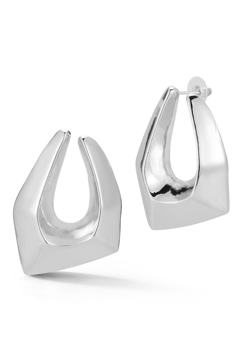 Geometric Frontal Hoop Earrings, Main, color, SILVER