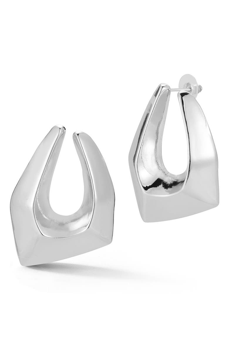 SPHERA MILANO Geometric Frontal Hoop Earrings, Main, color, Silver