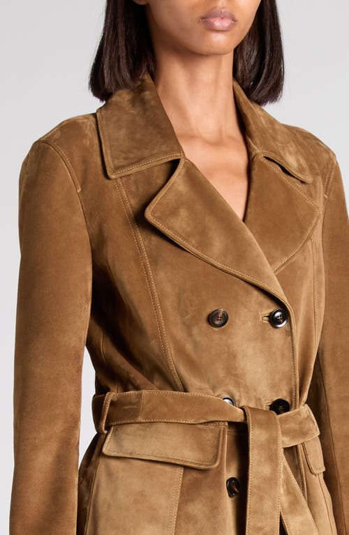 Tom Ford Double Breasted Belted Suede Jacket In Brown
