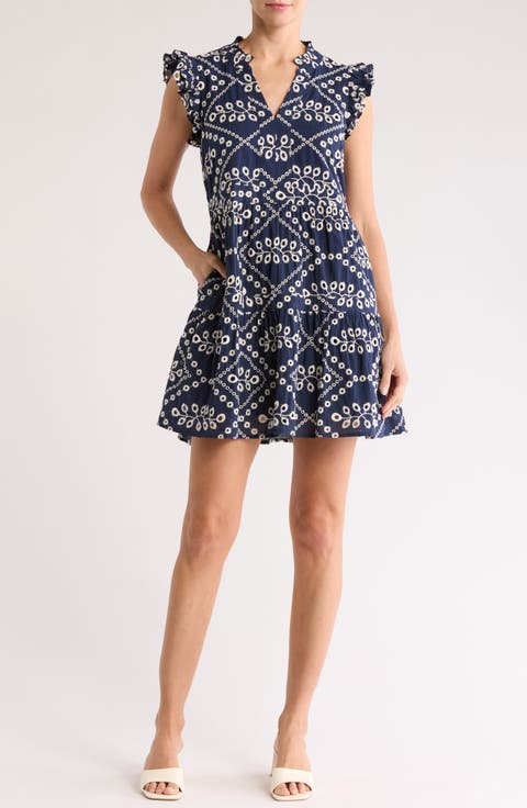 Flutter Sleeve Cotton Eyelet Minidress