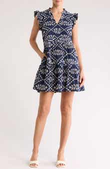 GIBSONLOOK Flutter Sleeve Cotton Eyelet Minidress