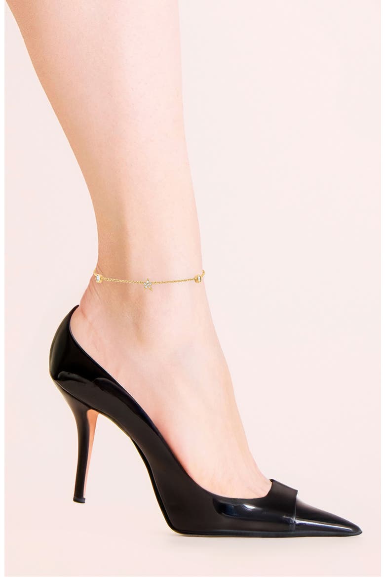 14K Gold Plated Pave Star Bezel CZ Anklet, Alternate, color, CLEAR-GOLD