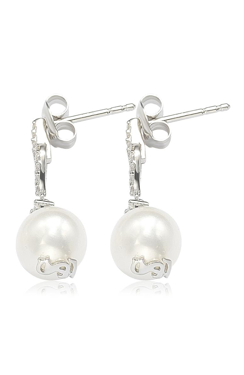 SUZY LEVIAN Sterling Silver 8mm Freshwater Pearl & Created Sapphire Dangle Earrings, Alternate, color, White