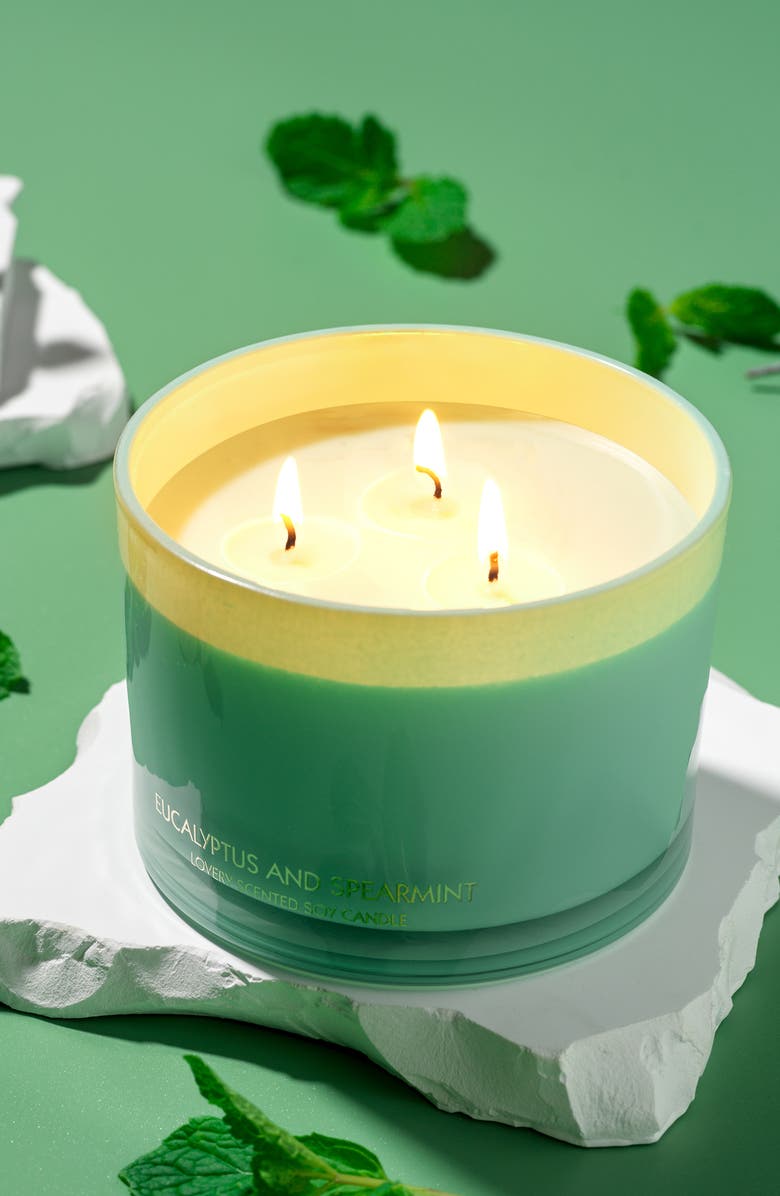 Lovery Eucalyptus & Spearmint Home Candle Gift Set with Wax Trimmer, Alternate, color, Light Sage Green