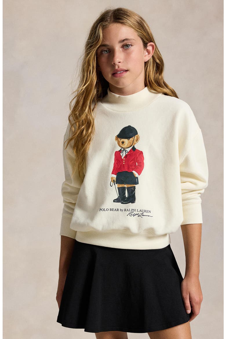 Kids' Polo Bear Graphic Print Fleece Sweatshirt, Alternate, color, CREAM