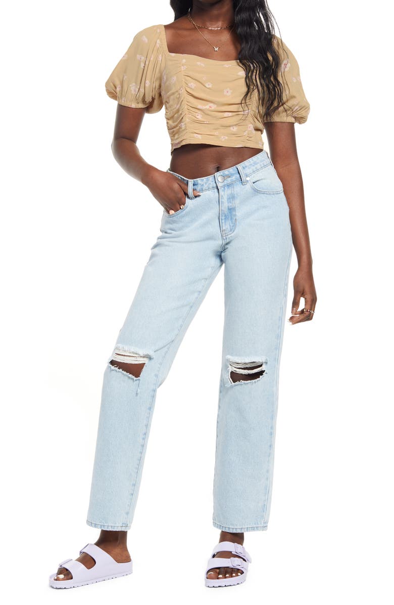 BP. Floral Print Ruched Crop Top, Alternate, color, 