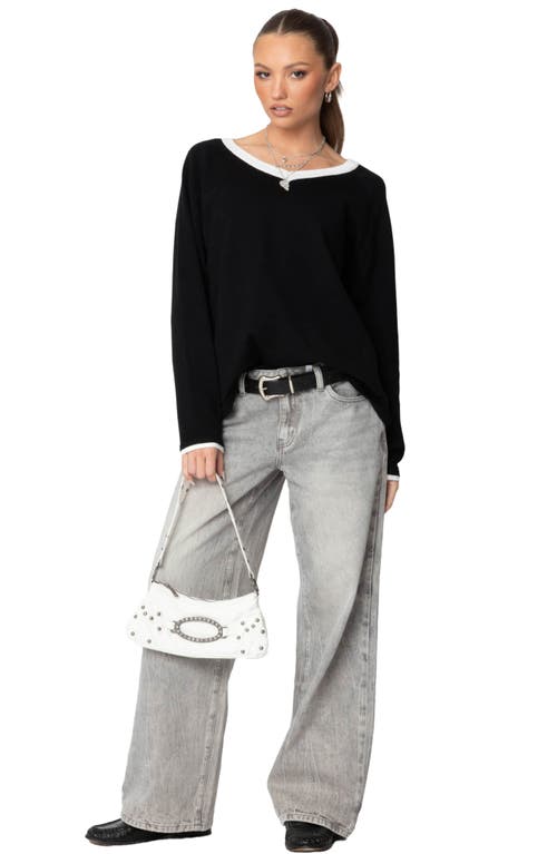 Shop Edikted Magda Low Rise Wide Leg Jeans In Gray-washed