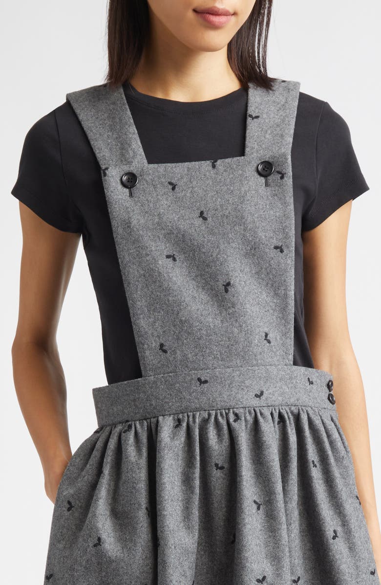 Comme des Garçons Girl Embroidered Wool Blend Flannel Pinafore, Alternate, color, Black/ Gray