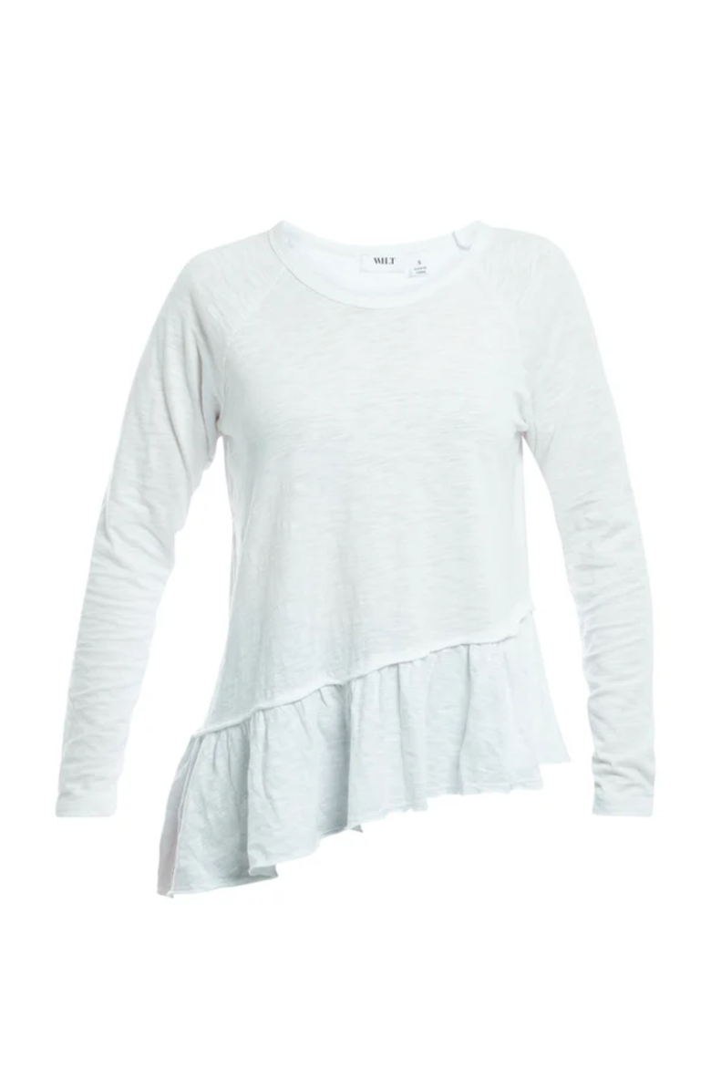 WILT Clothing Raglan Long Sleeve Asymmetric Peplum Hem Tee, Alternate, color, White