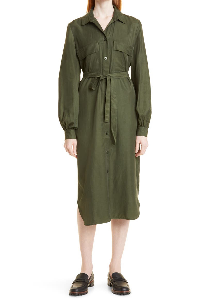 Camila Long Sleeve Midi Shirtdress, Main, color, DUFFEL BAG