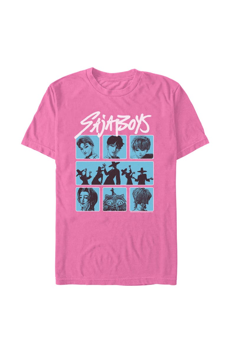 KPop Demon Hunters Men's KPop Demon Hunters Saja Boys Group Graphic T-Shirt, Main, color, Neon Pink