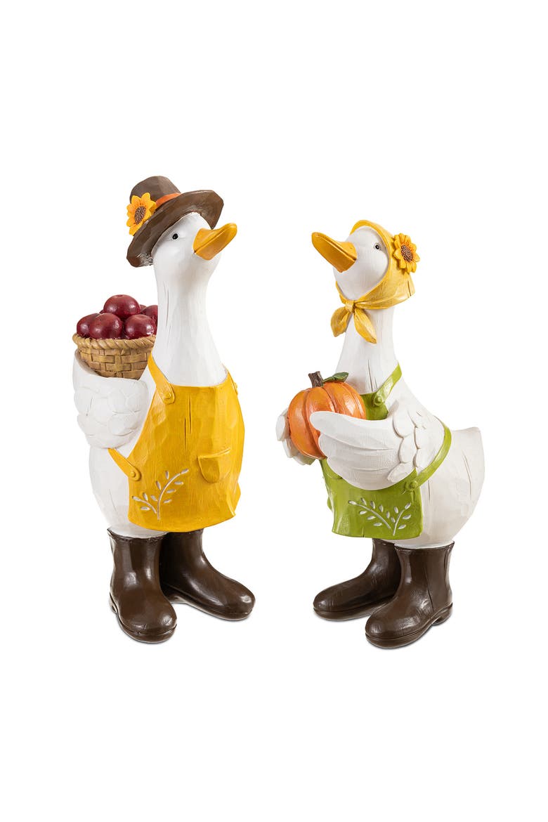 Set of 2 Fall Resin Geese Table Decor, Main, color, White