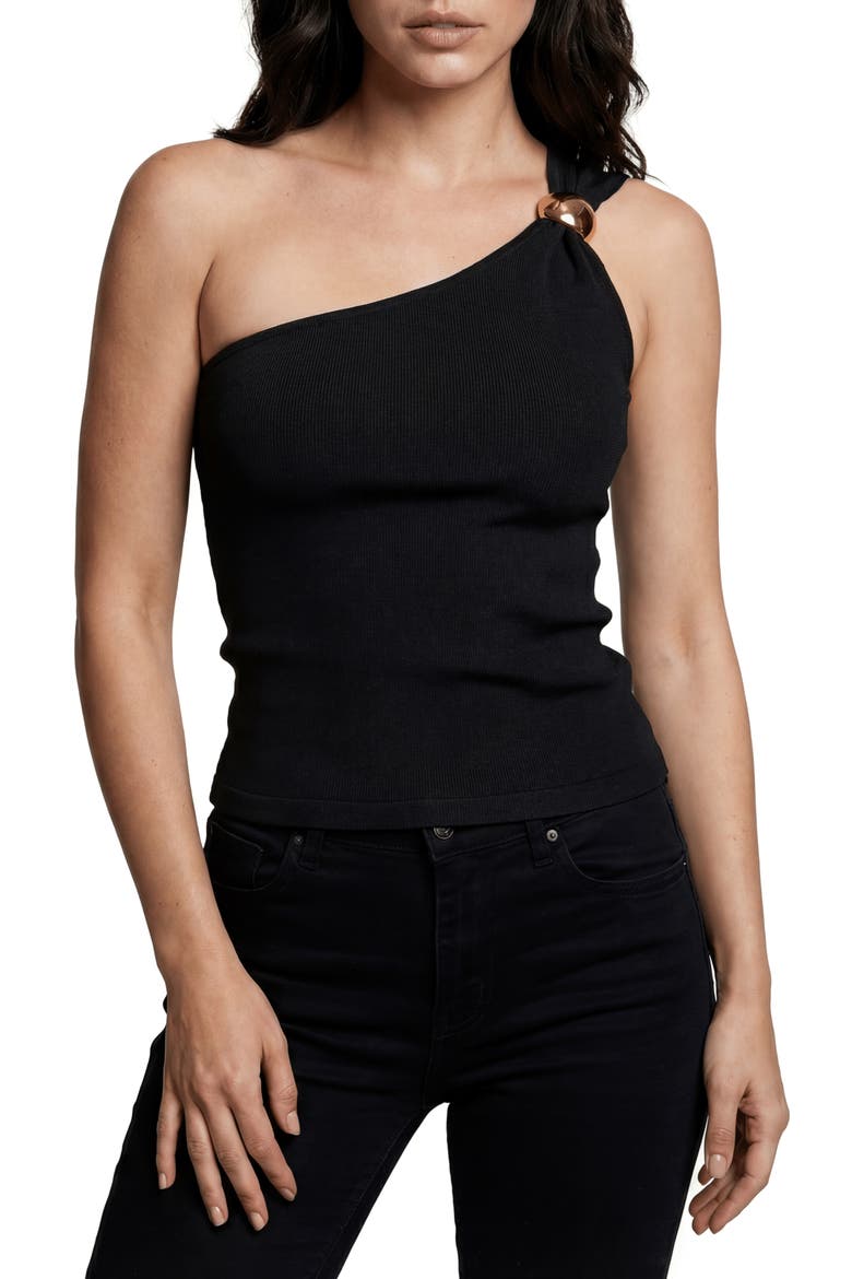 One-Shoulder Knit Top, Main, color, BLACK