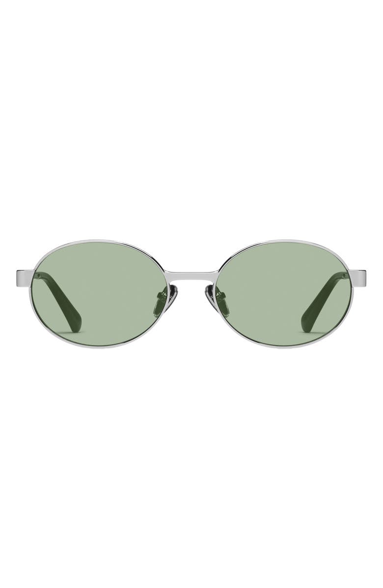 QUAY Anyways 56mm Round Sunglasses, Main, color, Silver/ Moss