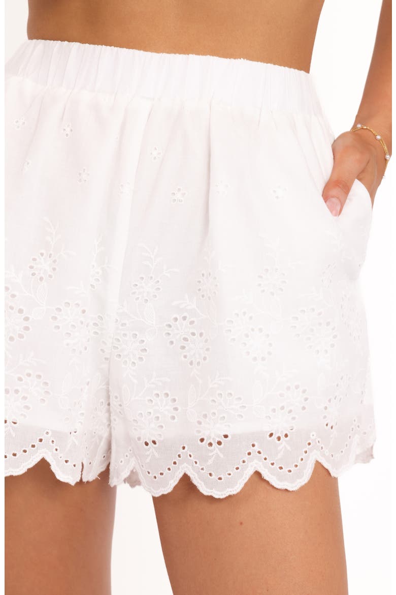 Zera Scallop Cotton Eyelet Shorts, Alternate, color, WHITE