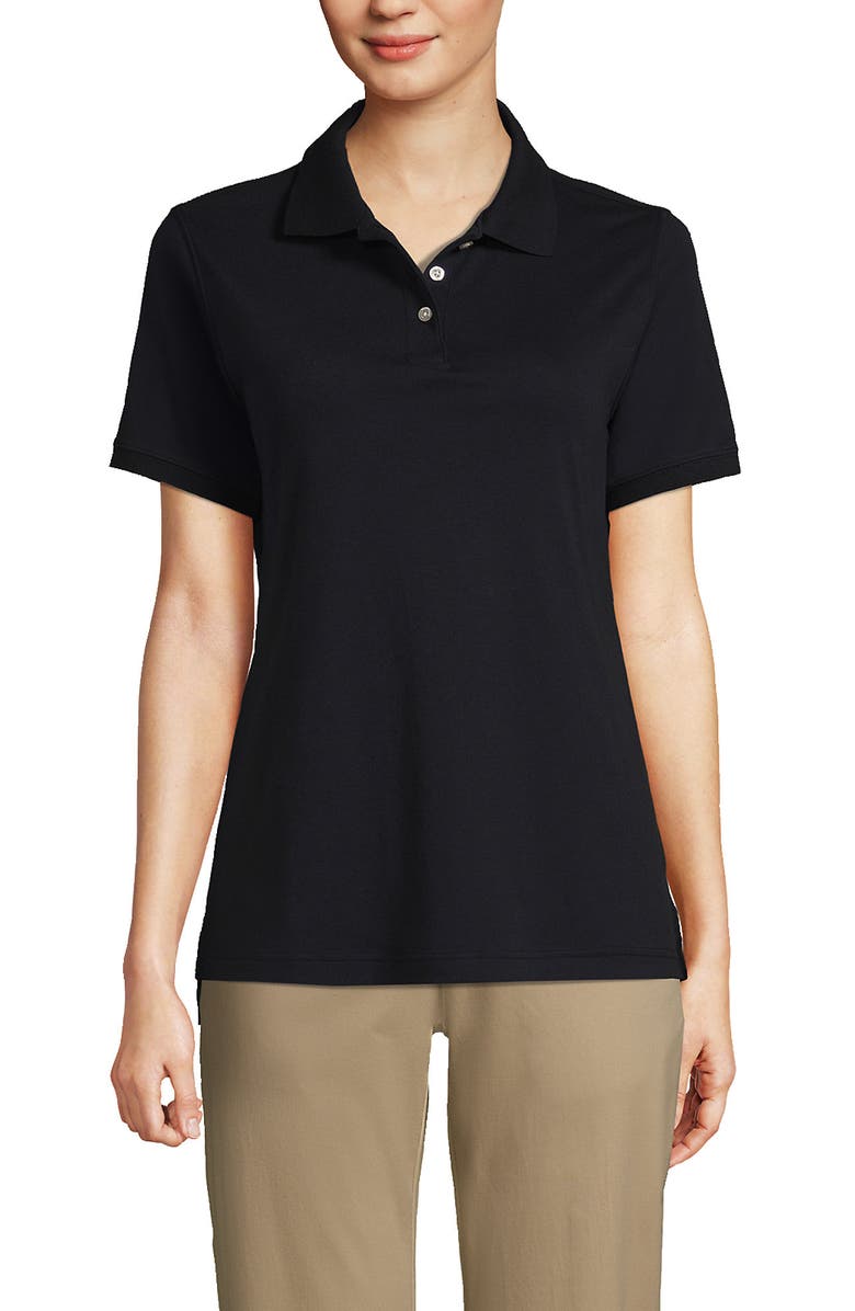 Lands' End School Uniform Short Sleeve Interlock Polo Shirt, Main, color, Black