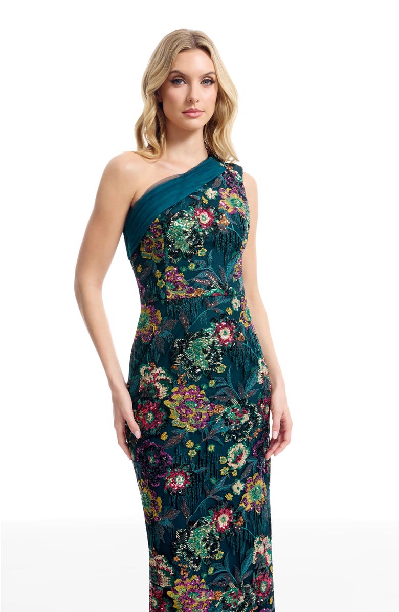 Dress the Population Sawyer Beaded Sequin One-Shoulder Gown, Alternate, color, 