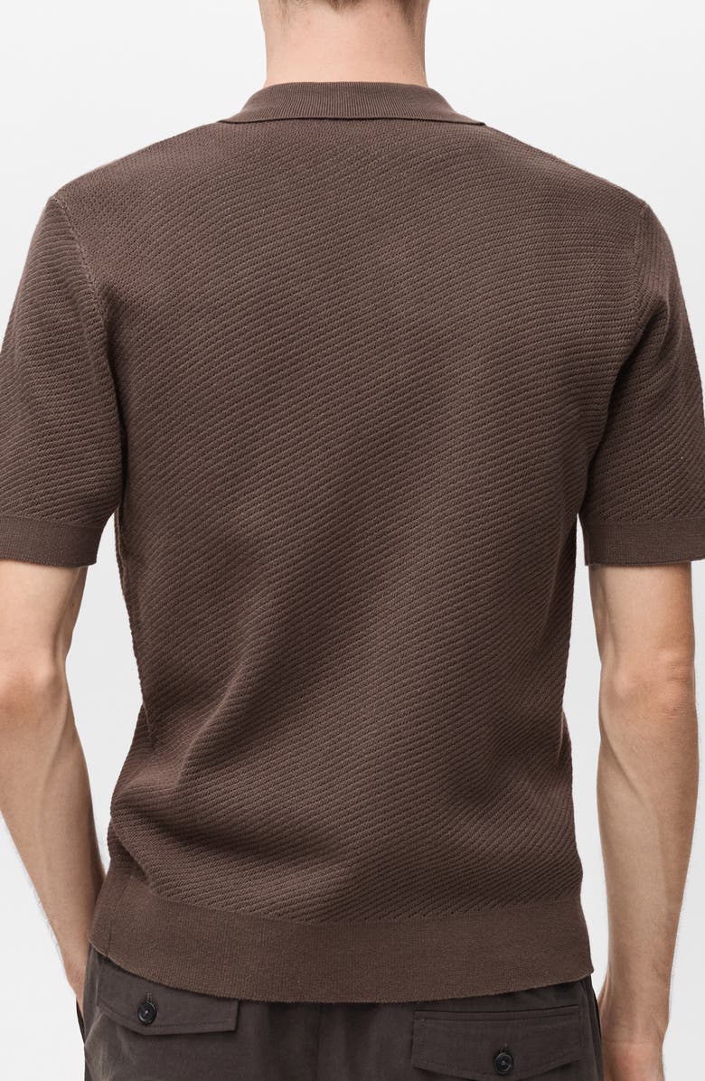 MANGO Openwork Short Sleeve Cotton Button-Up Shirt, Alternate, color, Chocolate