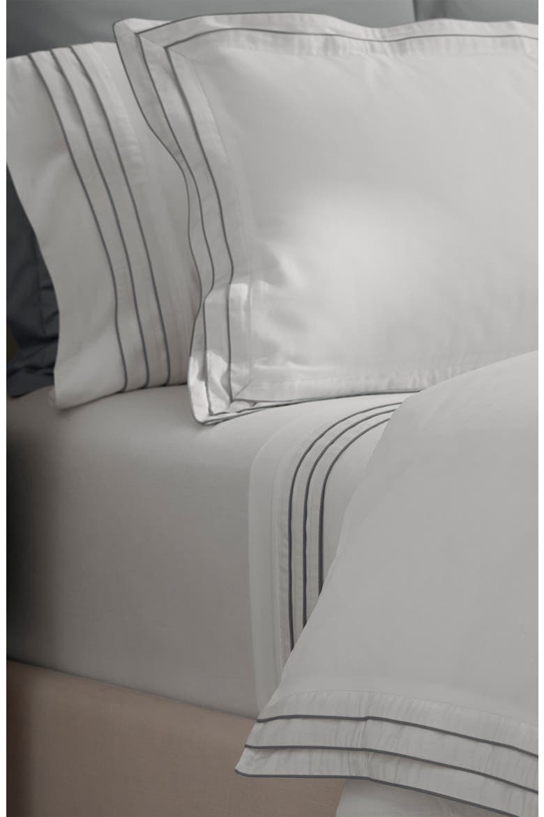 Signature Triple Pleat Duvet Cover & Sham Set, Alternate, color, WHITE/ SHORE