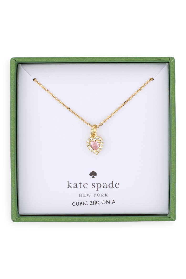 Pavé Cubic Zirconia Heart Pendant Necklace, Main, color, PINK/ GOLD