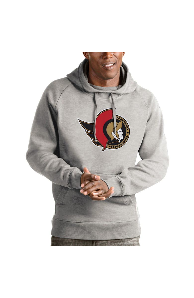 ANTIGUA Men's Antigua Heathered Gray Ottawa Senators Logo Victory Pullover Hoodie, Main, color, 