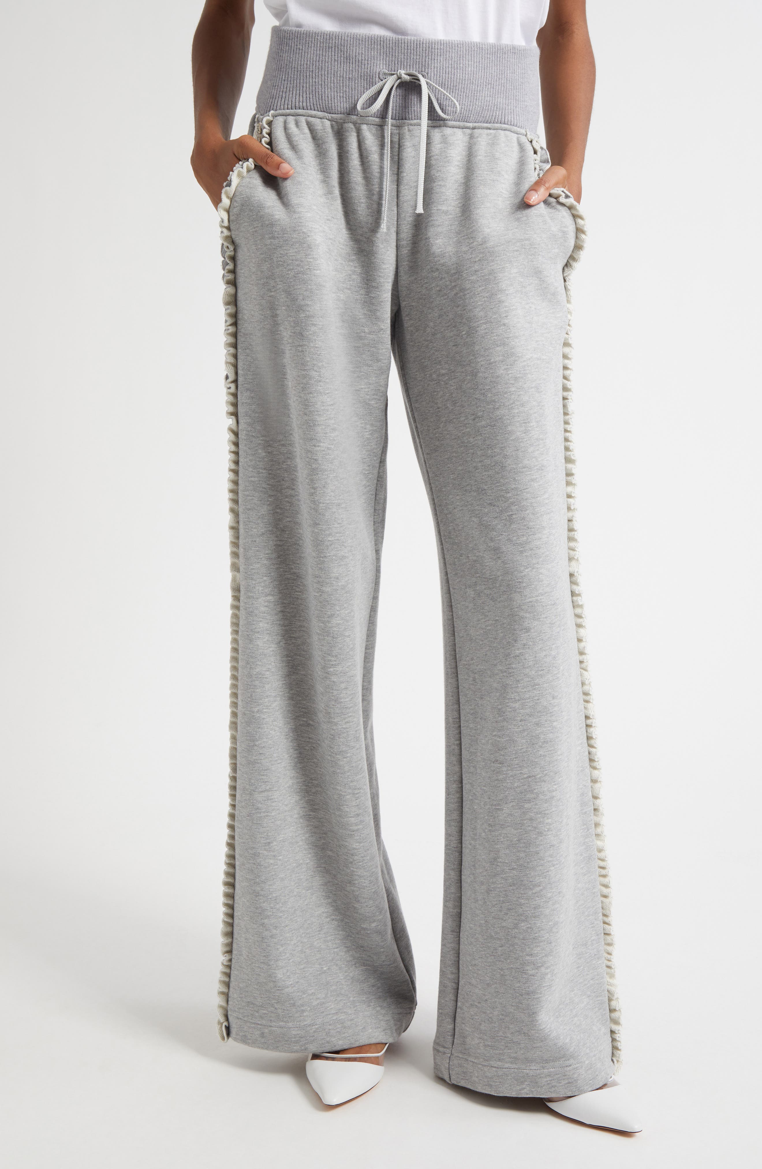 Cinq à Sept Ruffle & Rhinestone Wide Leg Joggers