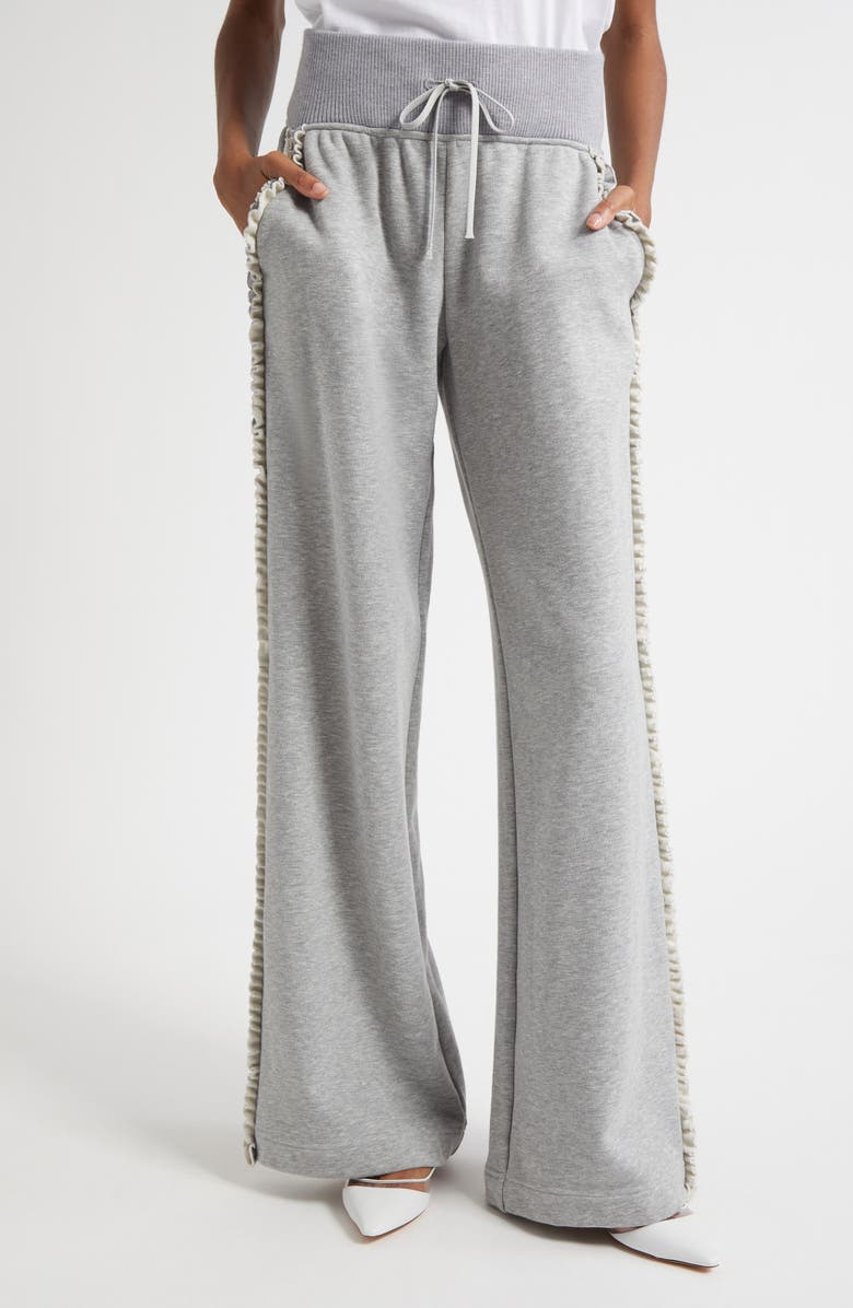 Cinq à Sept Ruffle & Rhinestone Wide Leg Joggers, Main, color, Heather Grey