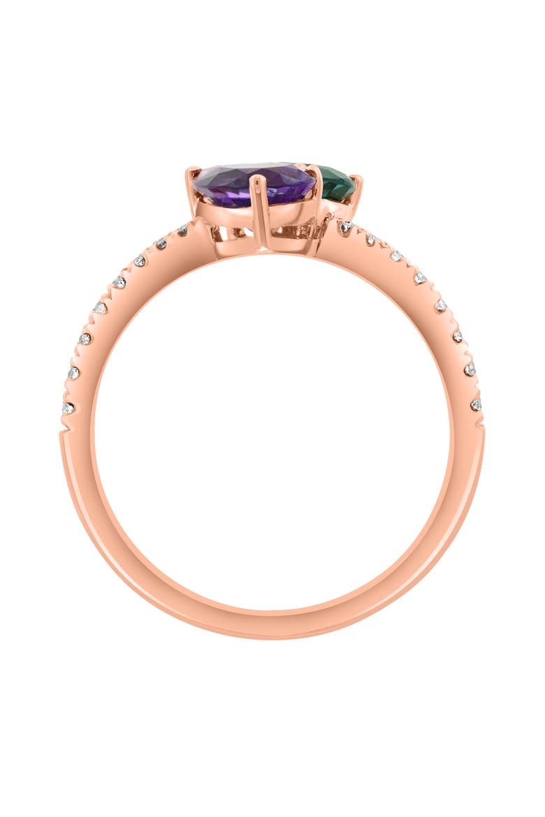 14K Rose Gold Amethyst, London Blue Topaz & Diamond Ring, Alternate, color, ROSE GOLD MULTI