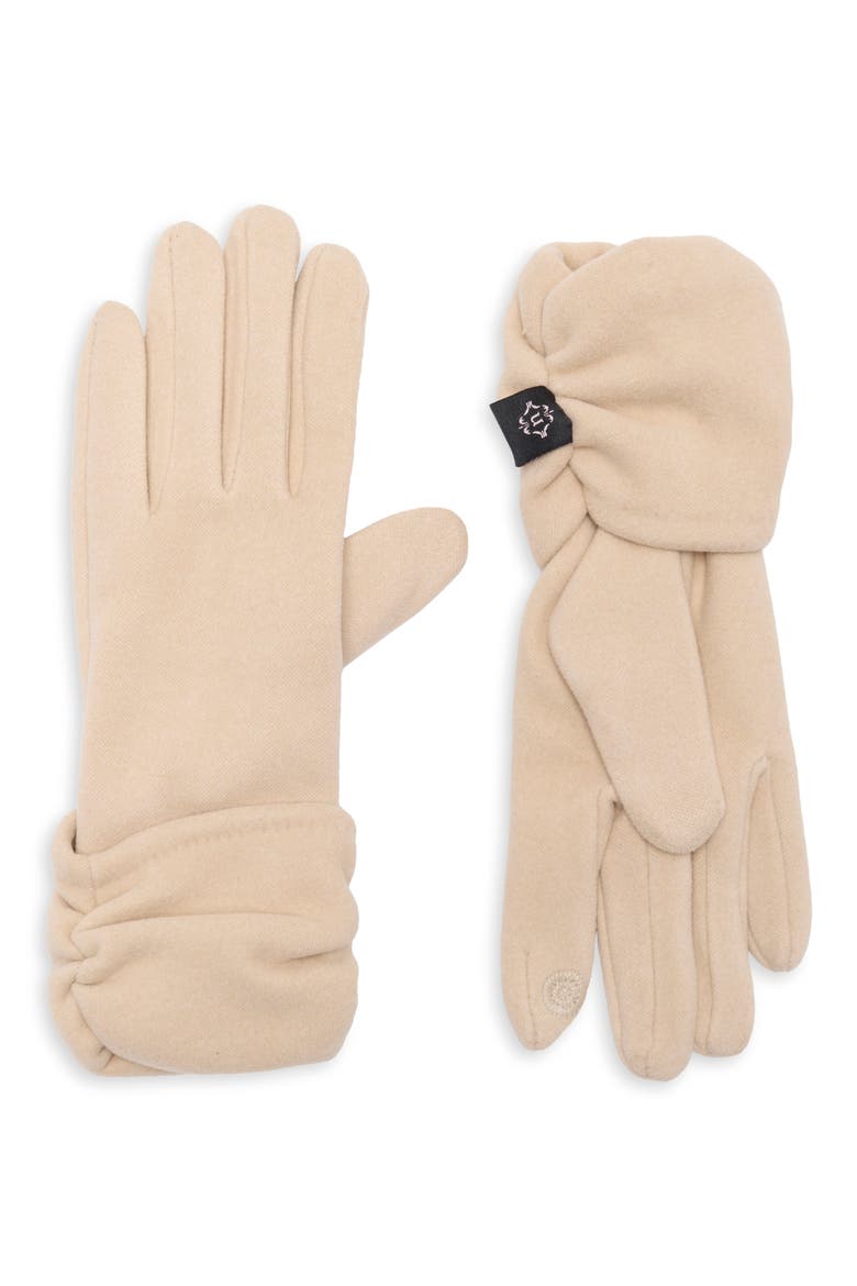 Ruched Tech Gloves, Main, color, BEIGE