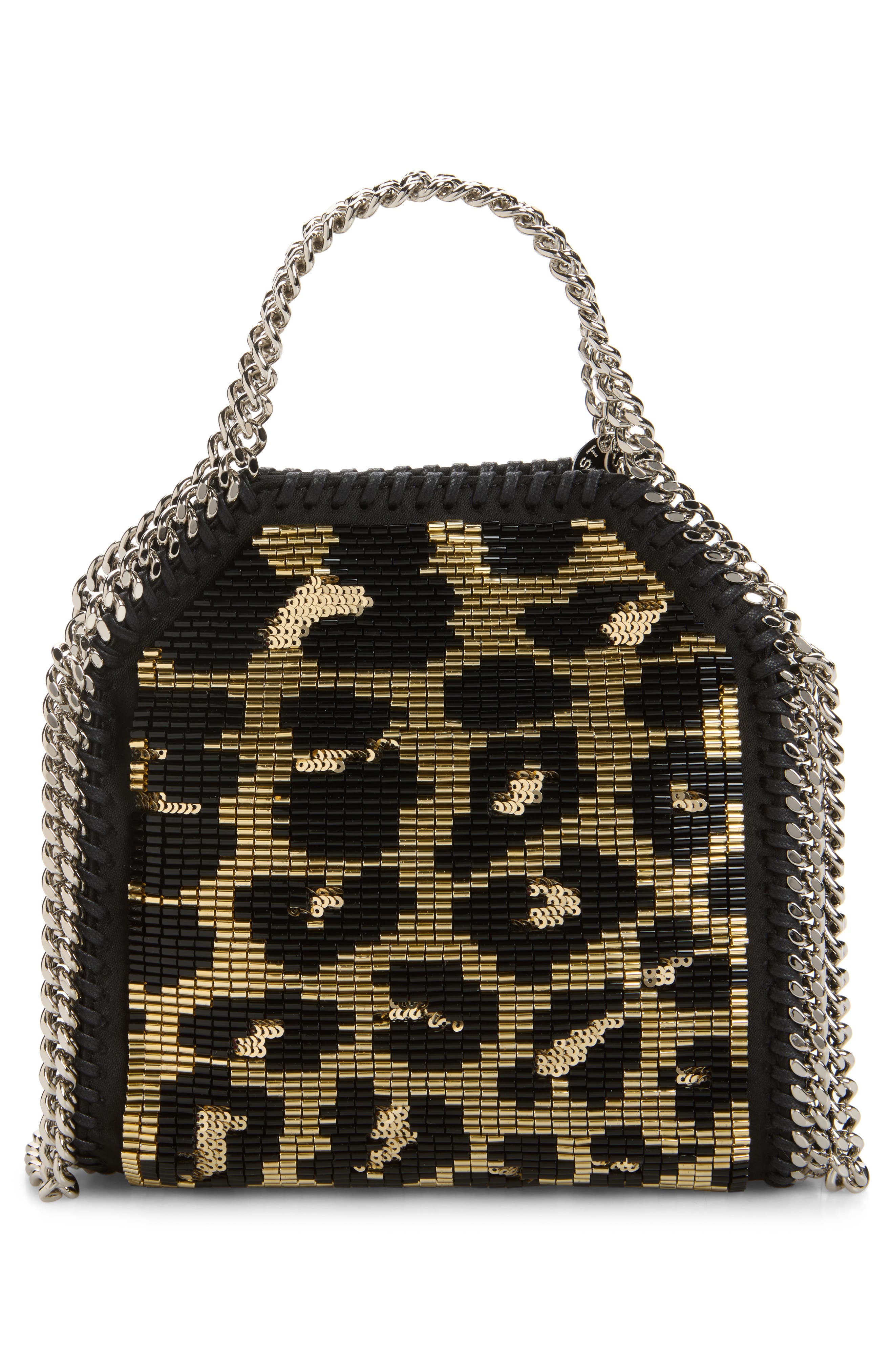 Tiny Falabella Beaded Leopard Spot Evening Bag, Alternate, color, BLACK/ GOLD