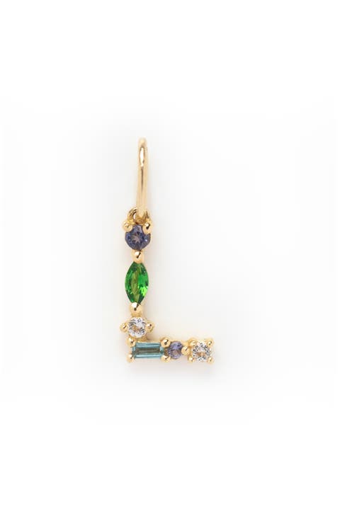 Solid 9K Gold & Semiprecious Stone Initial Charm