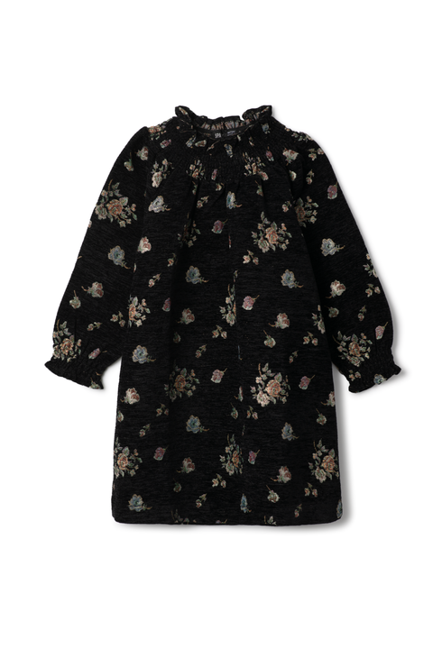 Floral Brocade Velvet Dress, Long Sleeve Smocked Neck (Toddler, Little Kid & Big Kid)