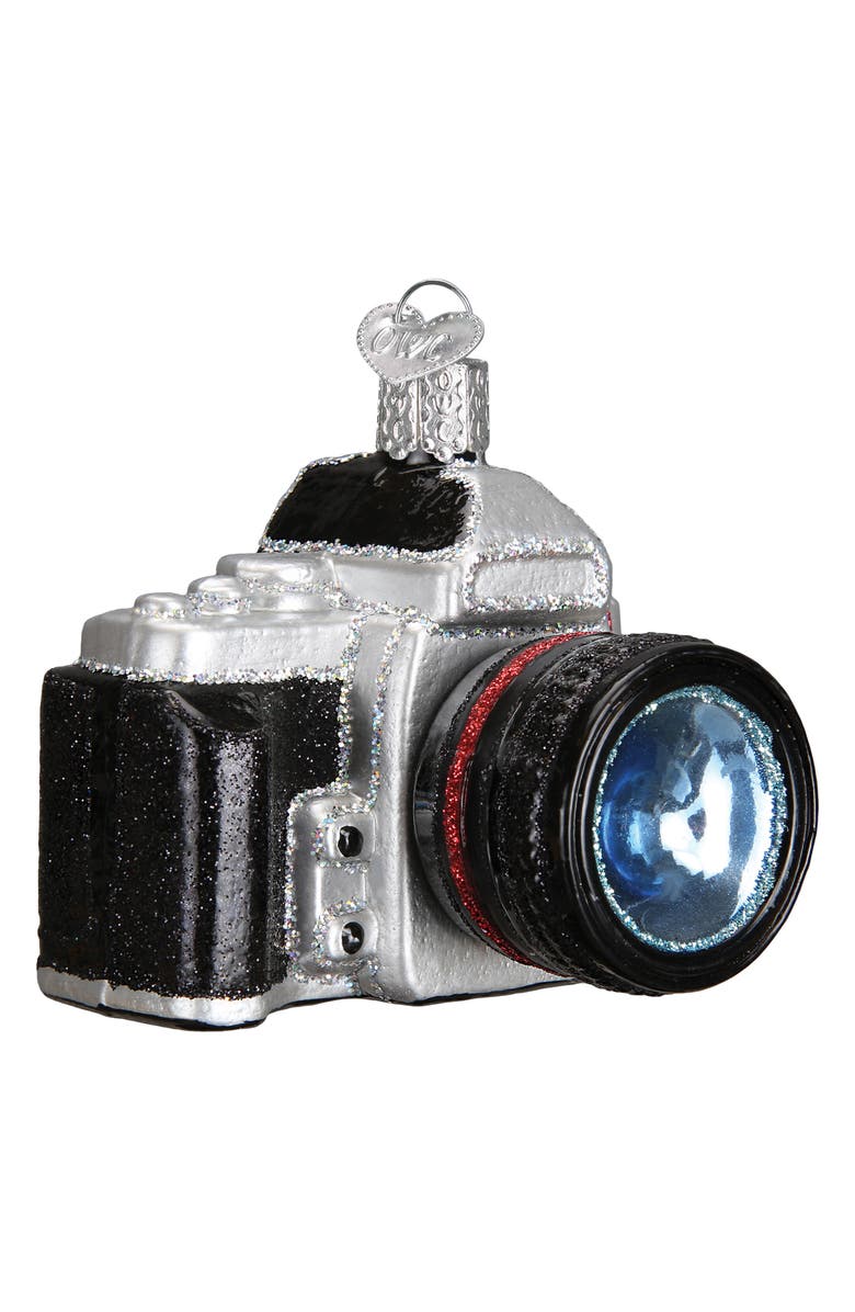 Old World Christmas Camera Glass Ornament, Main, color, Black/ Silver/ Blue