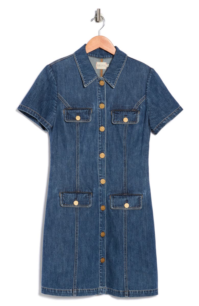 Alice + Olivia Jamie Denim Mini Shirtdress, Main, color, 