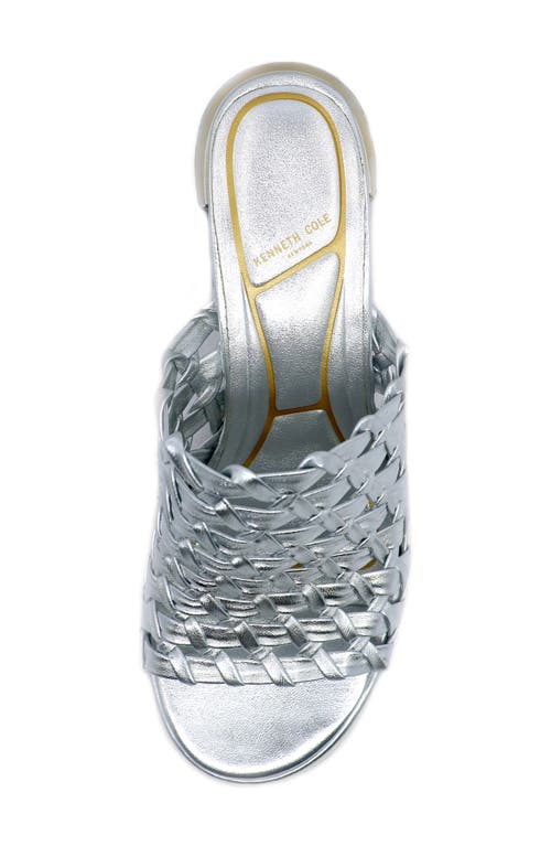 Kenneth Cole Solara Metallic Leather Woven Heel Sandal In Silver Leather