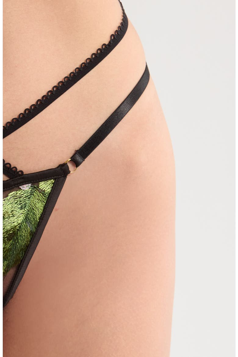 Hydrangea Strappy Embrodiered Mesh Thong, Alternate, color, HYDRANGEA NIGHT