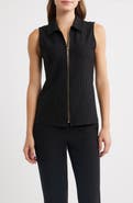 Anne Klein Pinstripe Front Zip Sleeveless Knit Top