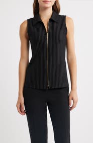 Anne Klein Pinstripe Front Zip Sleeveless Knit Top
