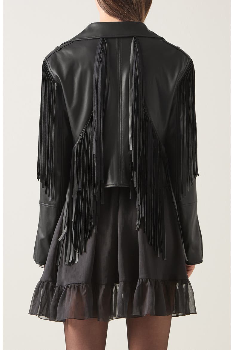 Eliza Fringe Faux Leather Jacket, Alternate, color, BLACK