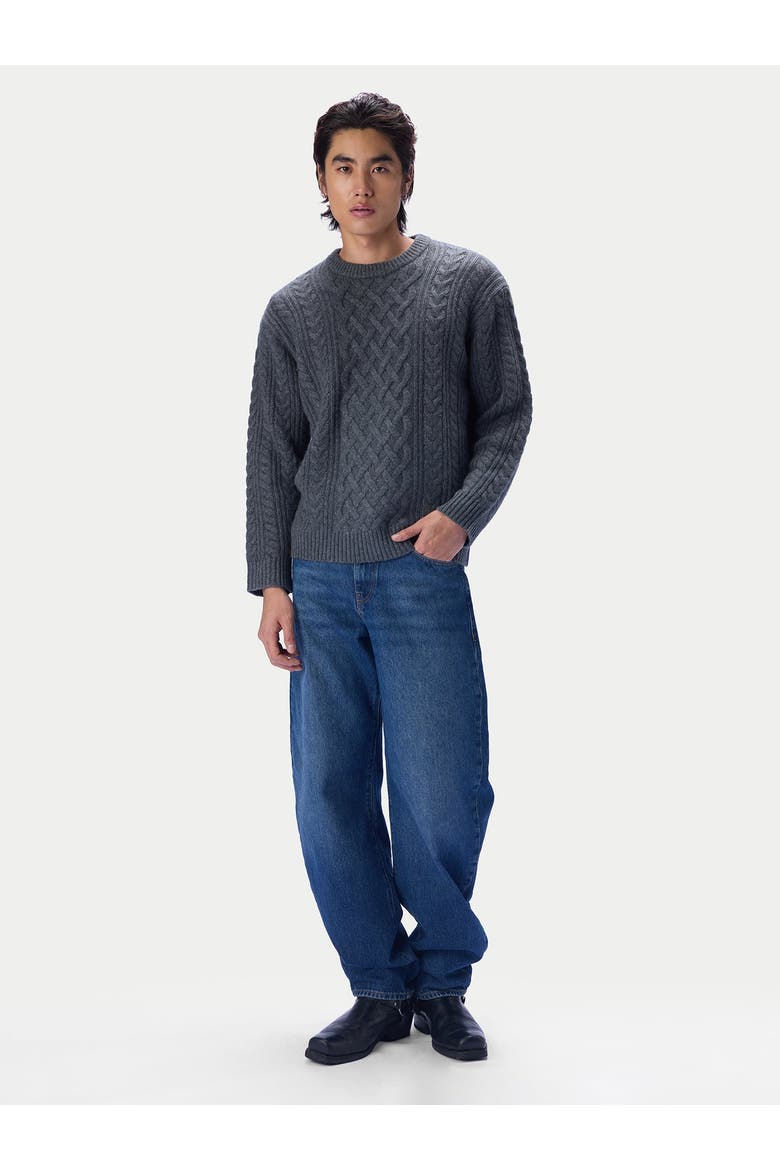 Cashmere Aran Cable-knit Crewneck Sweater, Alternate, color, plum kitten