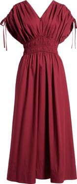 Vince Camuto Cotton Poplin Ruched Tie Shoulder Dress