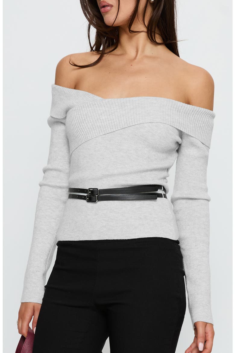 Ellenore Off the Shoulder Belted Sweater, Alternate, color, GREY