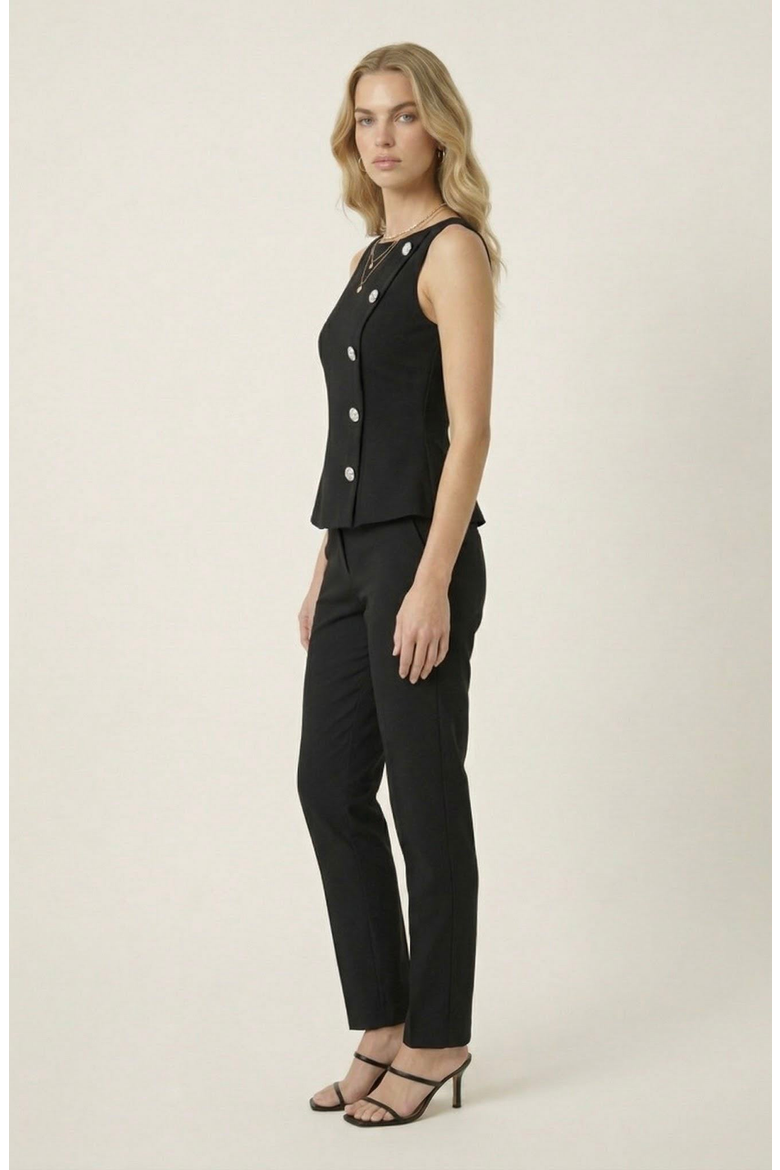 Sleeveless Asymmetrical Button Structured Top, Alternate, color, Black