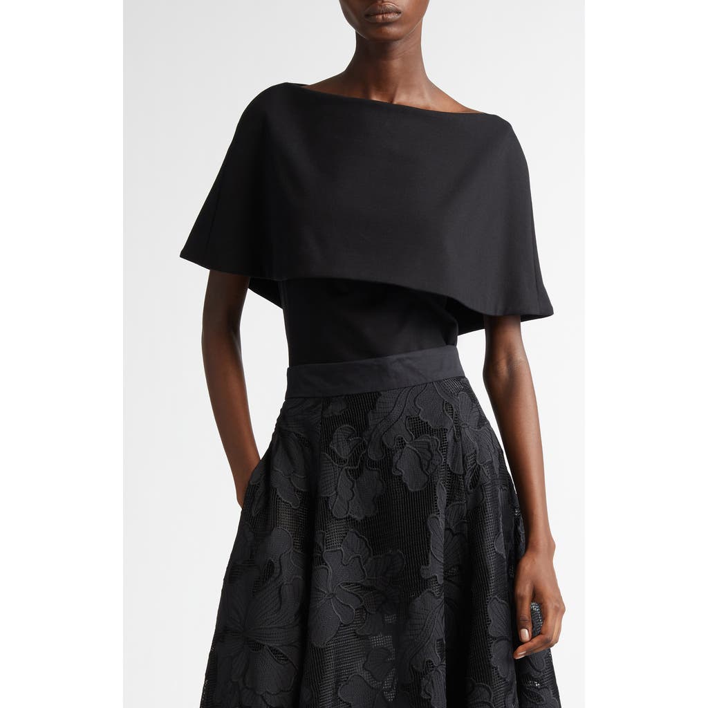 Lela Rose Bateau Neck Capelet Top in Black