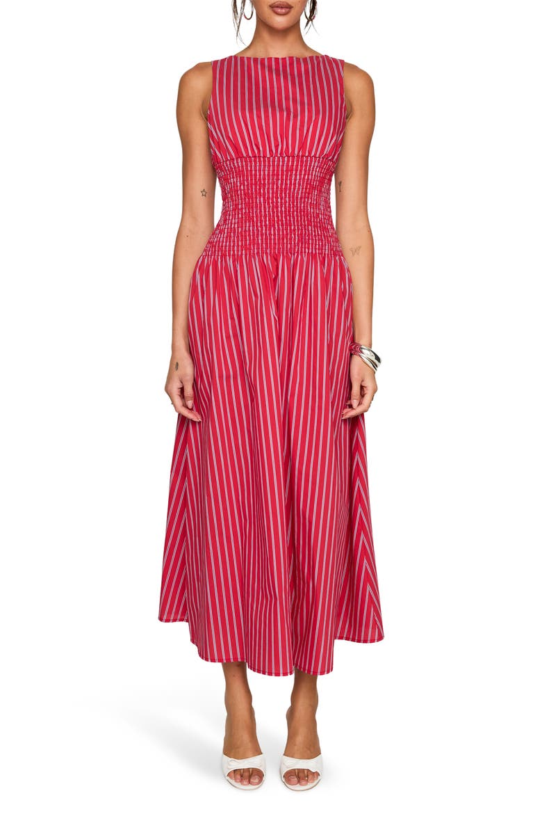 Lilienne Stripe Cotton Blend Poplin Dress, Main, color, RED STRIPE