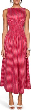 Princess Polly Lilienne Stripe Cotton Blend Poplin Dress