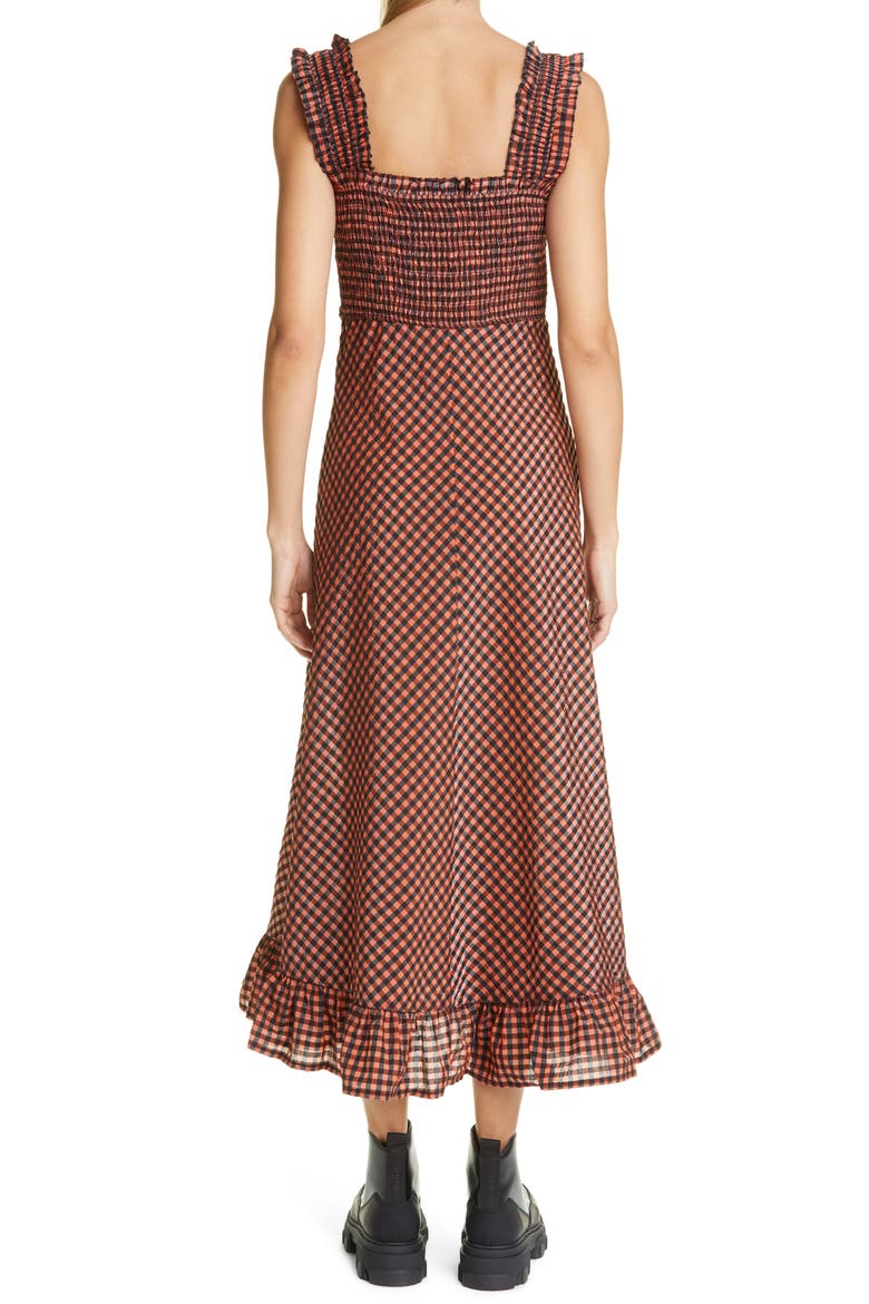 Plaid Smocked Seersucker Maxi Sundress, Alternate, color, FLAME